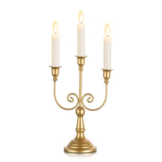 Gold Taper Candle Holder for Centerpiece - 3-candle Candlesticks Holder