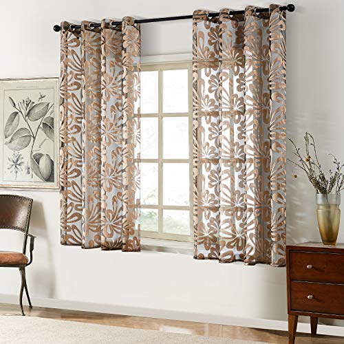 Floral Voile Sheer Curtains 84 Inches Long - Window Treatments 2 Panels