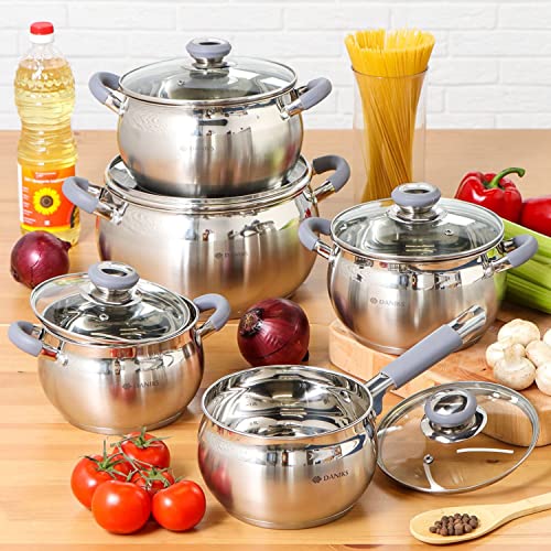 Modern Stainless Steel Kitchen Induction Pot Cookware Set | 10-Piece