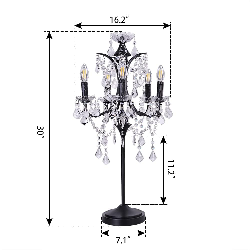 5-Light Crystal Table Lamp, Black Craft Candelabra Lighting