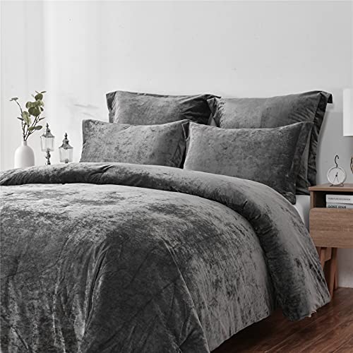 Distressed Velvet Comforter Set Brushed Solid Microfiber Reverse