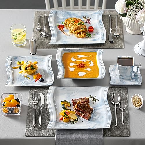 Dinnerware Sets, 12-Piece Porcelain Plates and Bowls Sets, Square Marble