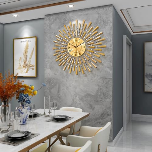 Large Wall Clocks for Living Room Decor Modern Gold Silent Wall Clock Battery Operated