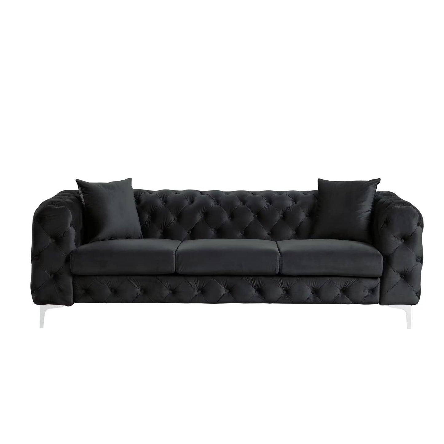 Velvet Couch Black Sofa Upholstered Modern Contemporary Sofa with Deep Button Tufting