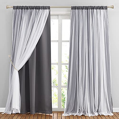 Double-Layered Curtains with Tie-Backs Sheer Drapes Light Blocking, 2 Pcs