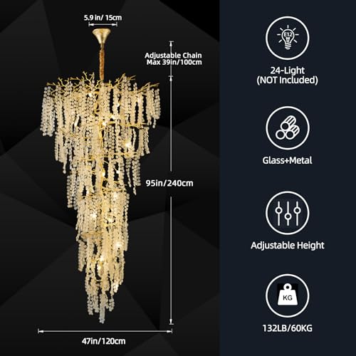 H134'' Modern Crystal Tree Branch Chandelier, Foyer High Ceiling Chandelier