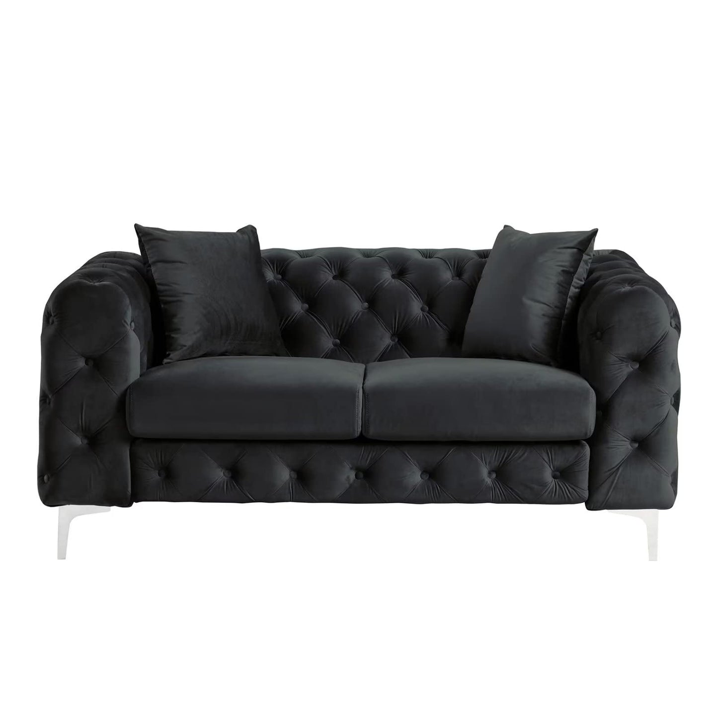 Velvet Couch Black Sofa Upholstered Modern Contemporary Sofa with Deep Button Tufting