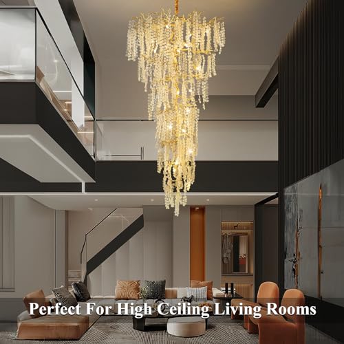 H134'' Modern Crystal Tree Branch Chandelier, Foyer High Ceiling Chandelier