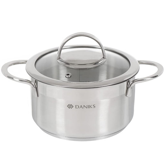 Stainless Steel Stock Pot with Glass Lid | Induction 2 Quart | Dishwasher Safe Pot