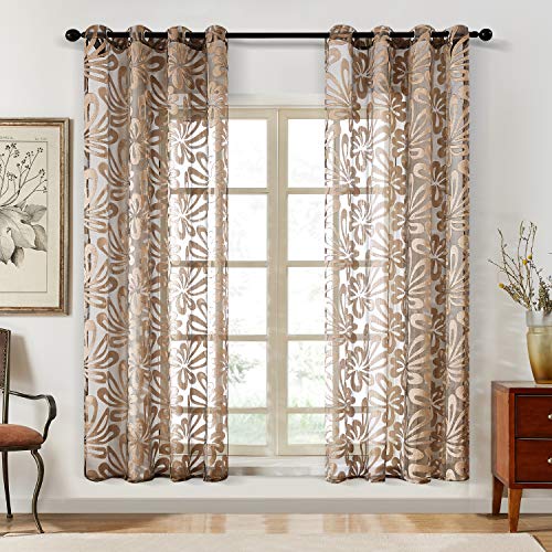 Floral Voile Sheer Curtains 84 Inches Long - Window Treatments 2 Panels