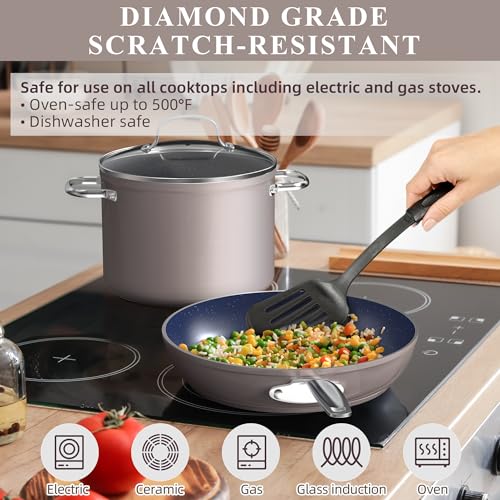 Ceramic Nonstick Cookware Set, Diamond Infused Scratch-Resistant