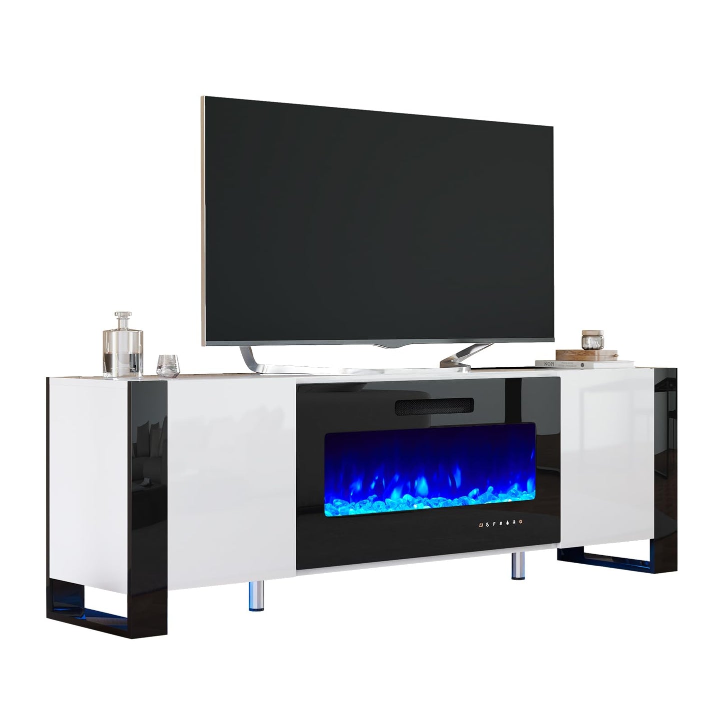 Fireplace TV Stand with 36" Fireplace, 70" Modern High Gloss Entertainment Center