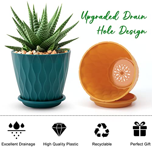 6 inch Plant Pots, 5 Pack Flower Pots Outdoor Indoor, Planters with Drainage Hole