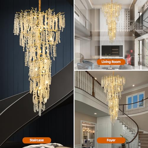 H134'' Modern Crystal Tree Branch Chandelier, Foyer High Ceiling Chandelier