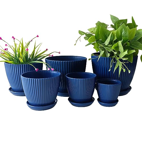 6 Pack, Thick Sturdy Plastic Pots for Plants, Indoor/Outdoor 6 Sizes Flower Pots