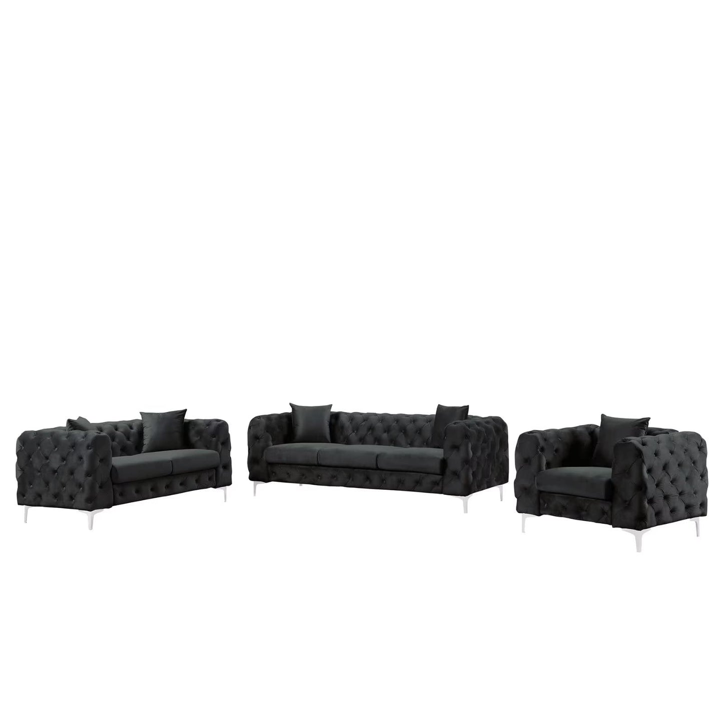 Velvet Couch Black Sofa Upholstered Modern Contemporary Sofa with Deep Button Tufting