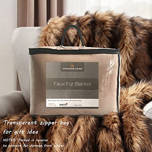 Luxury Plush Faux Fur Blanket King Size, Long Pile Brown with Black