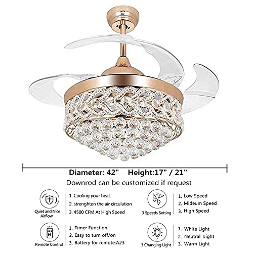 42" Crystal Ceiling Fan with LED Light and Remote Control