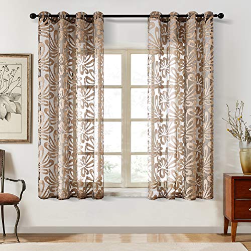 Floral Voile Sheer Curtains 84 Inches Long - Window Treatments 2 Panels