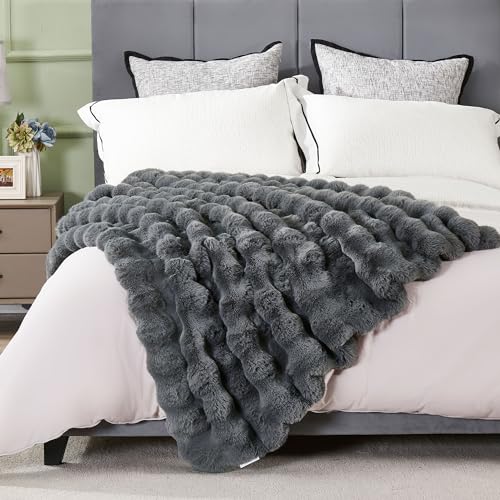 Soft Thick Fuzzy Faux Rabbit Fur Throw Blanket for Couch Sofa