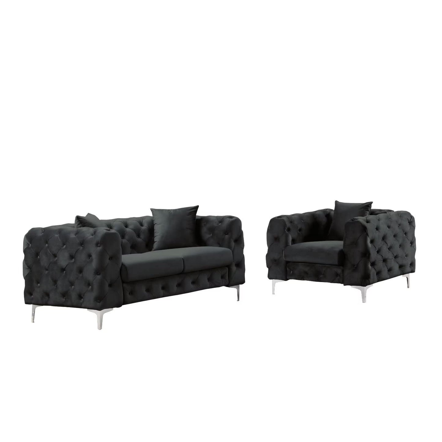 Velvet Couch Black Sofa Upholstered Modern Contemporary Sofa with Deep Button Tufting