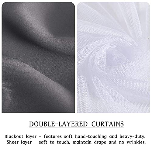 Double-Layered Curtains with Tie-Backs Sheer Drapes Light Blocking, 2 Pcs