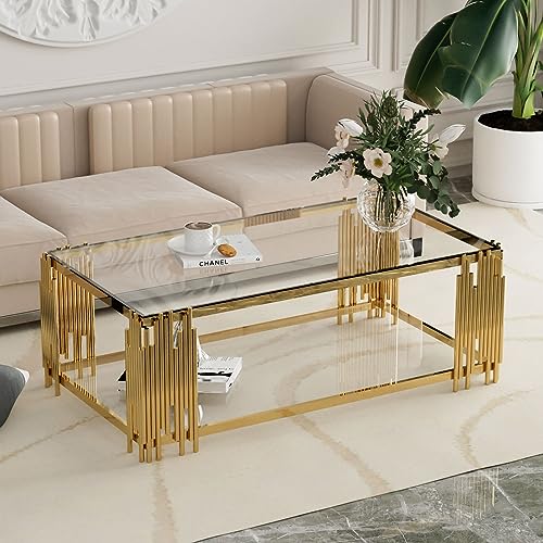 Modern Living Room Table Gold Stainless Steel Metal Leg Rectangular