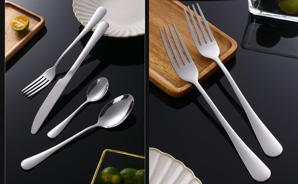 24pcs Silver Colored Stainless Steel Premium Sturdy Flatware Tableware Cutlery Set