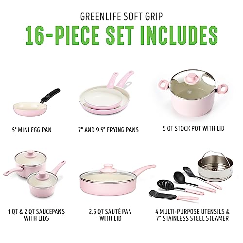 Soft Grip Healthy Ceramic Nonstick 16 Piece Kitchen Cookware Pots and Frying Sauce