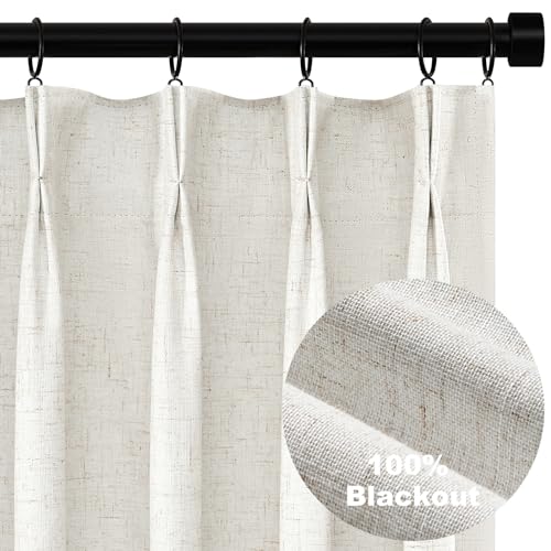 Pinch Pleated Curtains 96 Inch Long, 100% Blackout Thermal Insulated