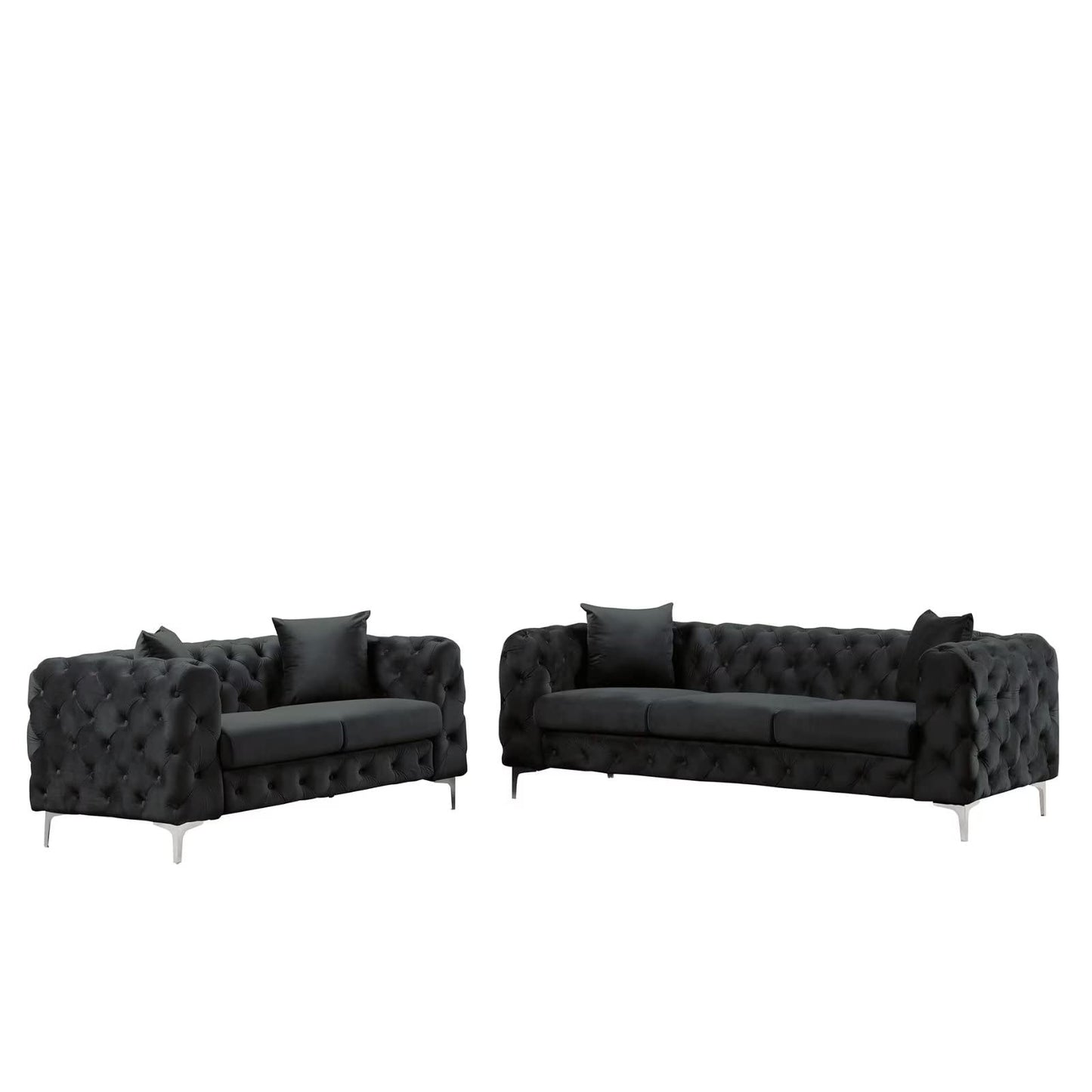 Velvet Couch Black Sofa Upholstered Modern Contemporary Sofa with Deep Button Tufting