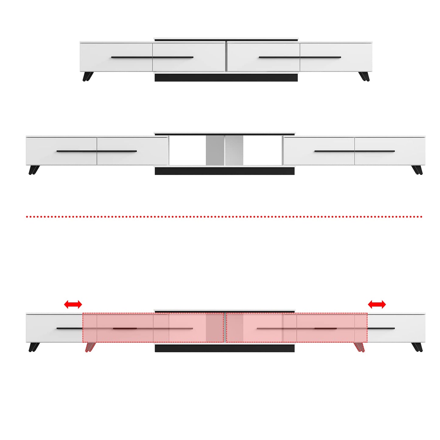 TV Stand with 4 Drawers, Extendable Gaming Entertainment Center