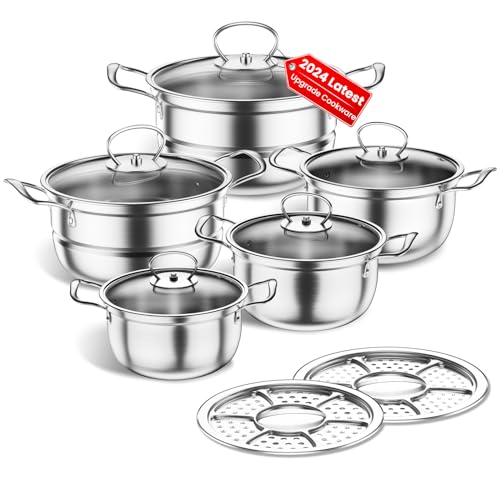 Stainless Steel Cookware Set, 12 Piece Kitchen Induction Cookware Set