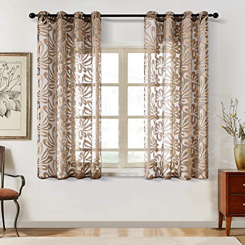 Floral Voile Sheer Curtains 84 Inches Long - Window Treatments 2 Panels