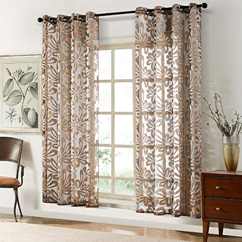 Floral Voile Sheer Curtains 84 Inches Long - Window Treatments 2 Panels