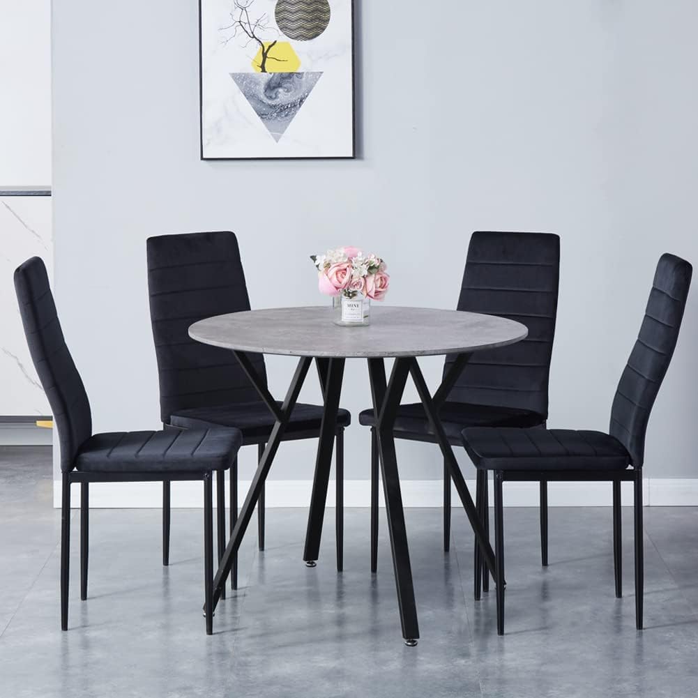 5-Piece Marble Modern Dining Table with 4 Chairs for Dining Room