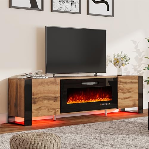 Fireplace TV Stand with 36" Fireplace, 70" Modern High Gloss Entertainment Center