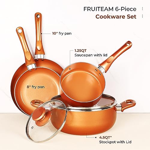 10pcs Cookware Set Ceramic Nonstick Soup Pot/Milk Pot/Frying Pans Set | Copper