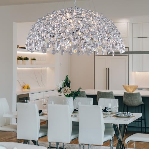 Modern Crystal Chandelier, Gold Pendant Flower Hanging Lighting