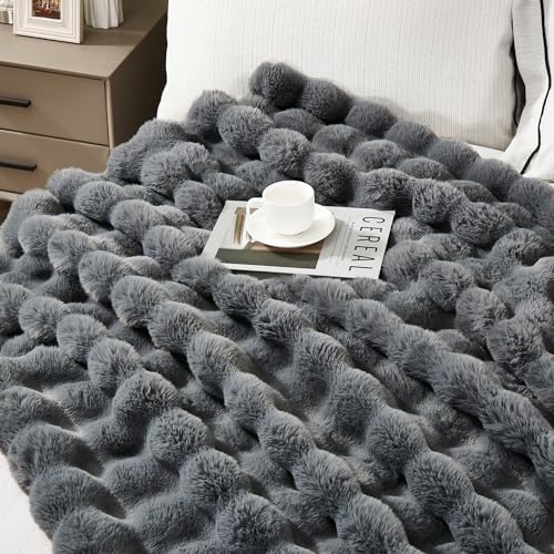 Soft Thick Fuzzy Faux Rabbit Fur Throw Blanket for Couch Sofa