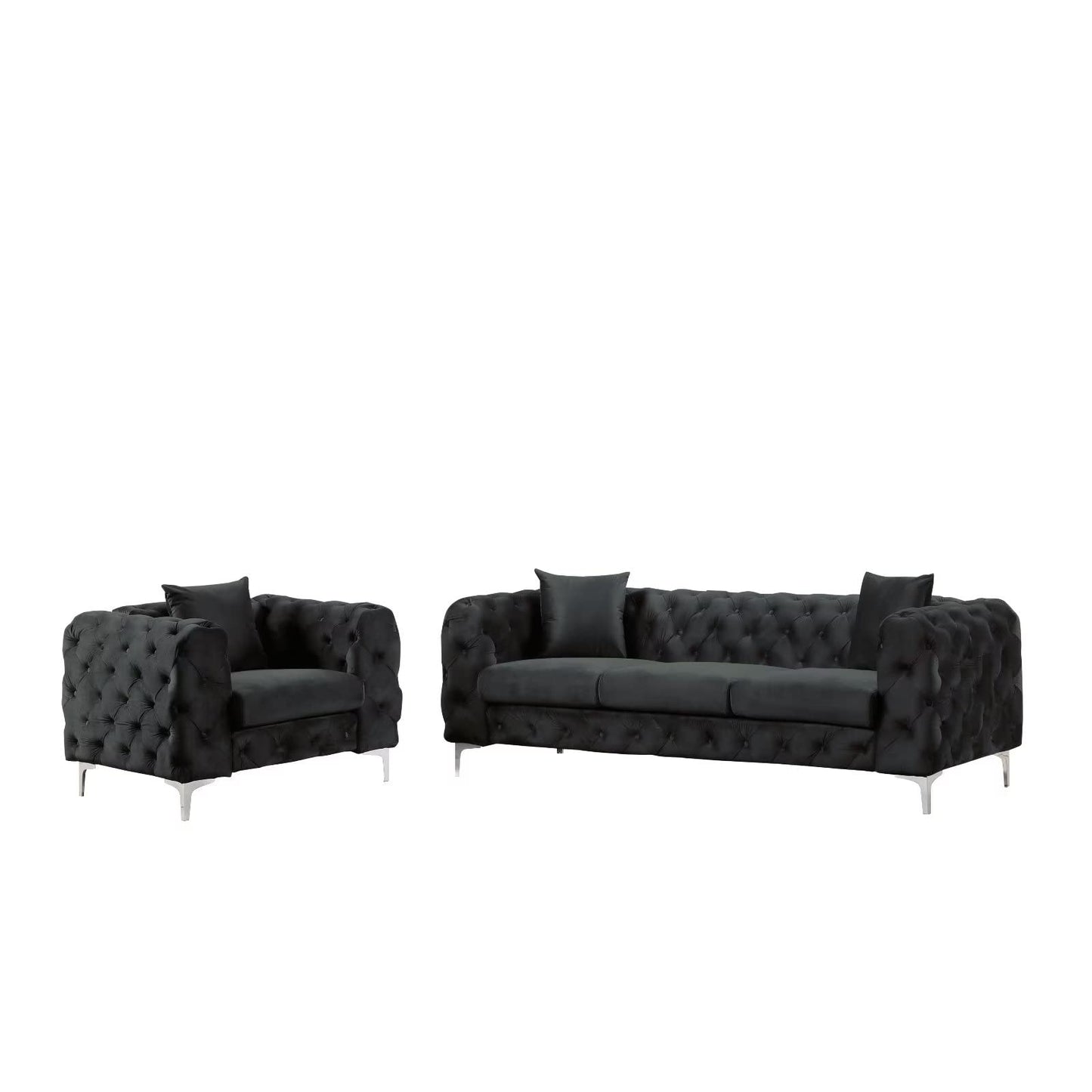 Velvet Couch Black Sofa Upholstered Modern Contemporary Sofa with Deep Button Tufting