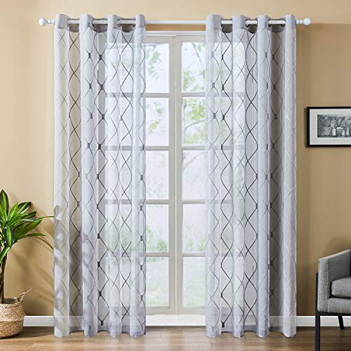 White Sheer Curtains 84 Inches Long for Living Room, 2 Panels Set