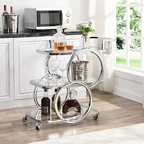 Home Bar Serving Carts 3 Tier Kitchen Carts on Wheels, Chrome