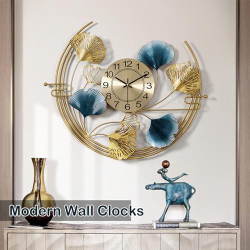 3D Metal Ginkgo Wall Clocks Decorative with Silent Movement Wall Clock