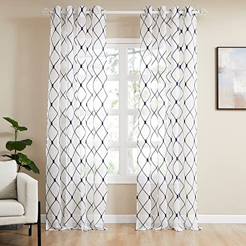 White Sheer Curtains 84 Inches Long for Living Room, 2 Panels Set