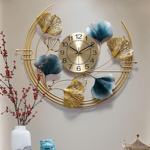 3D Metal Ginkgo Wall Clocks Decorative with Silent Movement Wall Clock