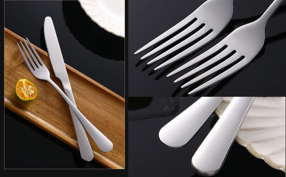 24pcs Silver Colored Stainless Steel Premium Sturdy Flatware Tableware Cutlery Set