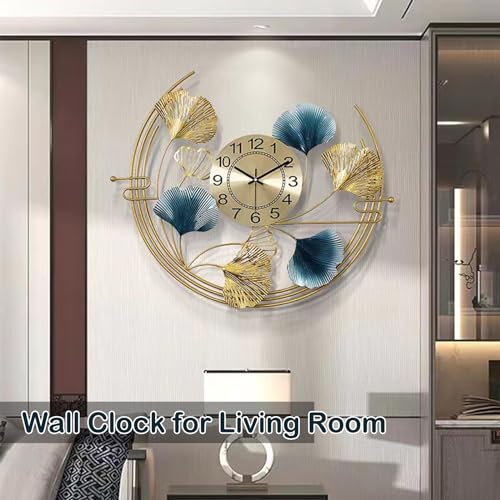 3D Metal Ginkgo Wall Clocks Decorative with Silent Movement Wall Clock