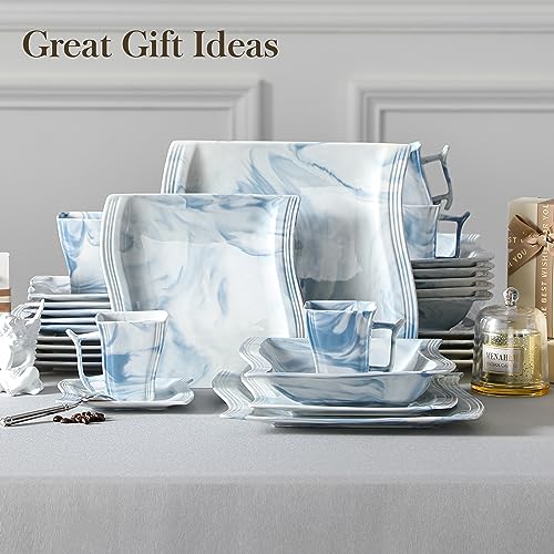 Dinnerware Sets, 12-Piece Porcelain Plates and Bowls Sets, Square Marble