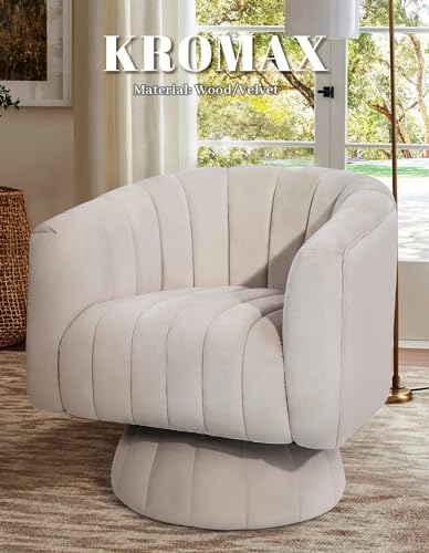 Swivel Barrel Chair with Armrest, Overstuffed Tufted Velvet, Pink